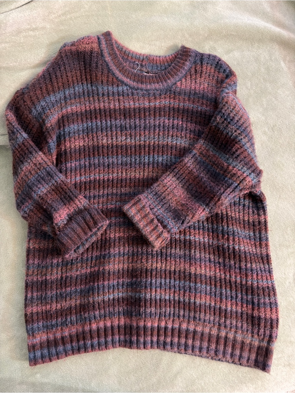 Cozy Striped Crewneck Sweater in Rose and Slate